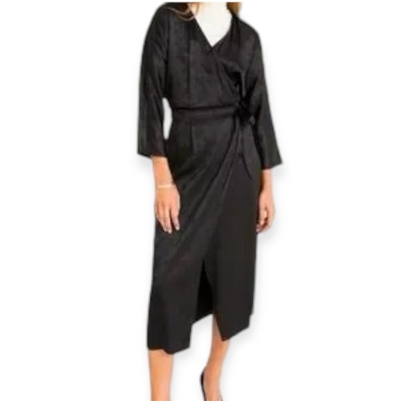 PARIS ATELIER & OTHER STORIES Satin True Wrap Midi Dress Sz 2 Witchy Whimsigoth - Picture 1 of 14